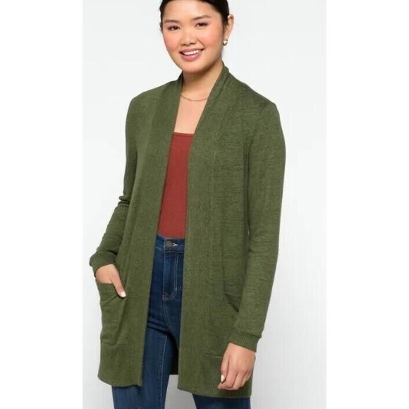 BOBEAU Jemmy Brushed Open Pocket Long Cardigan Sweater PS Green NWT B83 - Picture 1 of 6